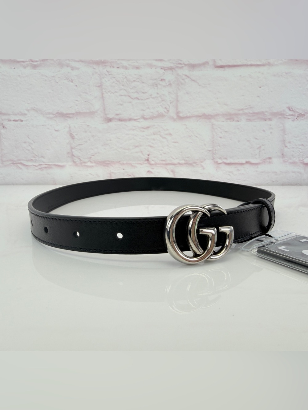 Gucci Gg Marmont Slim Black Leather Double G Belt Buckle 409417 75/30